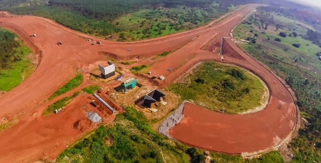 Aerial view of a major interchange under construction by Masanyu Enterprises in Uganda